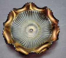 Northwood Fine Rib Amethyst Carnival Glass Ruffled Bowl w/