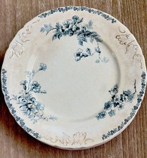 Antique John Edwards MAINE 9 Salad Luncheon Plates Green Transfer Gold Gilt 1890 picture