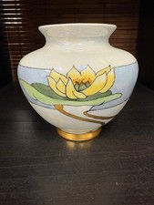 Vintage Fraunfelter Art Deco Iridescent Hand-Painted Lotus Vase, Zanesville Ohio picture