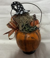 Prim Halloween Folk Art Witch In Pumpkin Mix Media CPC 2026 picture