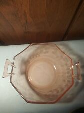 Antique Pink Depression Glass Bowl Etched Floral With Handles picture