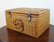 Vintage Woven Basket Cottagecore Large Rectangular Handles Twist Lock Country. picture