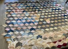 Vintage Antique Patchwork Quilt Top, Tumbling Blocks, Early 1900’s, As Is picture