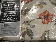Vintage Royale Queen Bed Sheet Set Floral Flat Fitted Pillows NOS 60s 70s NEW picture