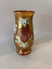 VTG BOHEMIAN CZECH CRANBERRY GLASS VASE Hand-Painted ENAMEL FLORAL w/ GOLD 6.0