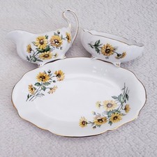 Vintage Royal Standard Sunflower Bone China Sugar Bowl, Creamer, Tray 3 PC Set picture