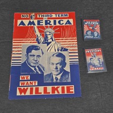 Vintage 1940 We Want Willkie Political Poster Stamps Lot (3) No Third Term FDR picture