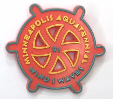 1991 MINNEAPOLIS AQUATENNIAL WIND & WAVES Vtg ADVERTISEMENT BUTTON PIN Orange picture