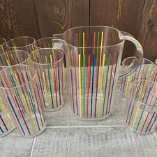 Vtg 80s Rainbow Party Set 12 Cups Pitcher  Hostess Kitchen Serving Summer Picnic picture