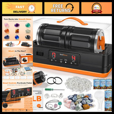 Dual Barrel 7LB Rock Tumbler Kit - Ultra Quiet Brushless Polisher, Noise-Reducin picture