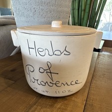 Vintage Large French Herbes de Provence Earthenware Canister Pot 5x7 11 Oz picture