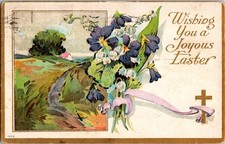 Vintage 1910 Easter Postcard Joyous Easter Flowers Landscape picture