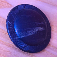 Antique Large Black Vulcanite Hard Rubber Button Geometric Incised, loop shank picture