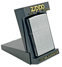 Genuine Brand New 1997 ZIPPO Lighter IMPRESSIVE EMBOSSED FILIGREE Chrome Case picture