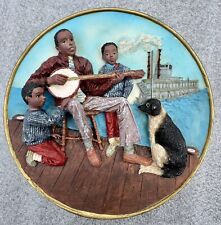 Rare African American Round Wall Display Banjo Steamboat New Orleans Dock Blues picture