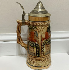 VTG Price Import Lidded Beer Stein w/ Pewter Lid, Relief Scene Breweriana picture