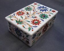5 x 3.5 Inches Marble Trinket Box Multicolor Stone Inlay Work Multi Purpose Box picture