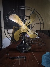 Antique GE 12” 4 Brass Blade Loophandle Oscillating Desk Fan 1900s picture