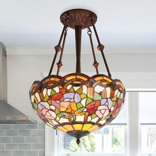 16 In Tiffany Glass Lighting Fixture, 3-head Dragonfly Flower Pendant Light, New picture