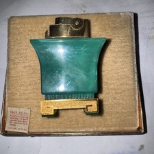 Vintage ASR Table GreenBakelite Gold Tone Cigarette Lighter made in USA Works picture
