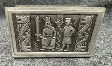 Vintage Norwegian Pewter Viking Matchbox Cover Holder ~ Large 4” Size ~ READ picture