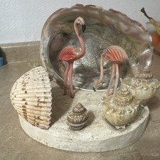 Vintage MCM Flamingo Seashell Art Sculpture 1950s Kitsch Florida Souvenir picture