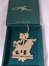 Vtg 1996 ChemArt J Rokicki 24k Gold Finish Brass Lion Christmas Ornament Boxed picture