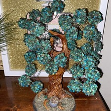 Vintage Chrysocolla Bonzai Tree On Stone Base 11.5” picture