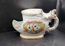 Antique Brandenburg Men Shave Shaving Cup Lucky Spots Cards Aces Poker Hand picture