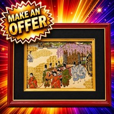 Vintage Japanese Nishijin Brocade Aoi Matsuri Gold Thread Framed Textile Art picture