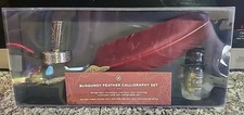 EB~Vintage Burgandy  Feather Calligraphy Pen W/Quill rest & Ink New  picture