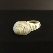 Nacre Mother Of Pearl Green Carved Sea Shell Marine Napkin Ring Vintage picture