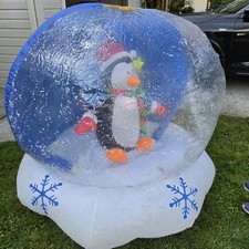 Vtg Gemmy 4FT Inflatable Snowing Snow Globe Penguin Christmas Tree SJD-114 Motor picture