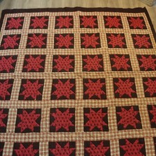 Vtg Impressions Quilt Star Square Red Black Moose Cotton Houndstooth Reversible picture