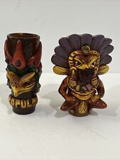 Mexican Aztec 2 Shot Glasses Warrior, Acapulco Bird Dramatic Obsidian Stone Art picture
