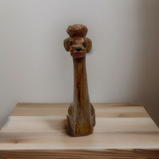 MCM Vintage Long Neck Plastic  Faux Wood Poodle Dog Figurine  Jeweled Eyes CUTE picture