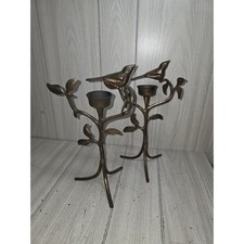 Vtg Brass Metal Birds On Branch Candle Holders 11