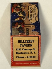 Hillcrest Tavern Restaurant Full Matchbook Binghamton NY Comic Art Policeman Vtg picture