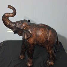 VTG Large LEATHER Wrapped ELEPHANT Dark Brown 26