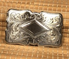VINTAGE FRONTIER STERLING SILVER HAND ENGRAVED BELT BUCKLE  26 GRAMS BEAUTIFUL picture