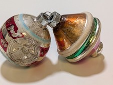 Vintage Glass Double Indent Star Ball & UFO Spinning Top Ornament, Shiny Brite  picture
