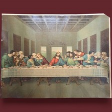 Antique Last Supper Chromolithograph Print Leonardo Da Vinci Religious Art 20in picture