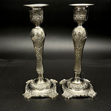 PAIR VINTAGE Wm Rogers & Son Pair Silverplate Candlesticks Victorian Rose 10