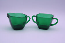 Anchor Hocking Forest Green Charm Creamer & Sugar Glass 2 pcs picture