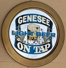 Vintage Genesee Light Beer Round Advertising Bar Mirror Brewiana Mancave Sign picture