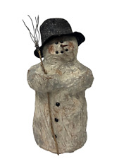 Folk Art Snowman Christmas Paper Mache Felt Hat Figurine Kevin Smith Primitive picture