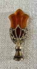 Antique Art Deco Czech Amber Glass Lamp Finial Rindsberger Chicago Signed RMC picture