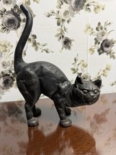 Vintage Cast Iron Black Cat Doorstop Arched Back Scared Halloween Hubley Style picture