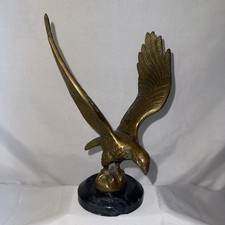 Vintage American Eagle Solid Brass Statue with Spread Wings on Marble Base picture