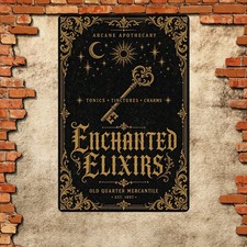 Witchcraft Apothecary Poster Black Background Gold Gothic Design Metal Tin Sign picture